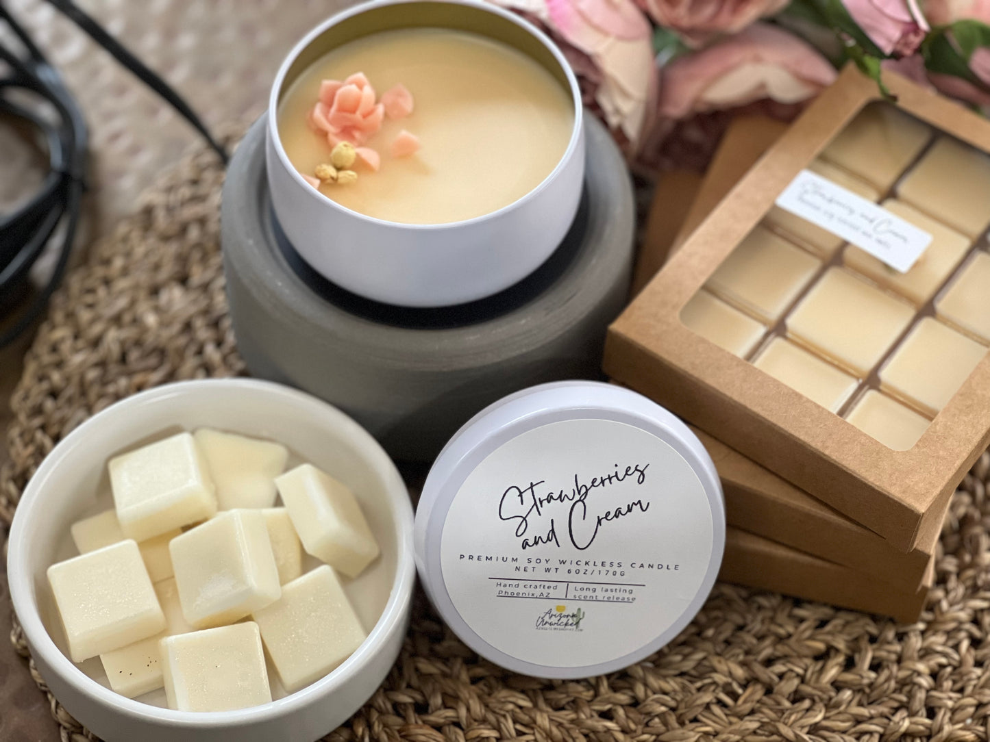 Strawberries and Cream Wickless Candle